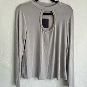 MARK New York Woman  Silver With Rhinestones Long-sleeve  Sweater, Size L